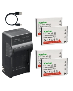 Kastar 4-Pack Battery and AC & USB-C Charger, Compatible with Casio NP-20 Battery, Exilim EX-S500 EX-S600 EX-S770 EX-S880 EX-Z60 EX-Z65 EX-Z70 EX-Z75 EX-Z77 EX-M1 EX-M2 EX-M20 and EX-Z Series Camera