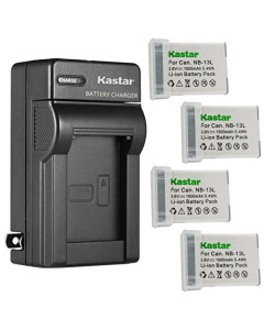 Kastar 4-Pack Battery and AC Wall Charger Replacement for Canon NB-13L NB13L NB-13LH Battery, Canon CB-2LH CB-2LHE CB-2LHT Charger, Canon PowerShot G1X, G5X, G7X, G9X, SX620, SX720, SX730, X740 Camera