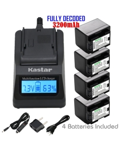 Kastar Fast Charger + Battery (DECODED) (4-Pack) for Canon BP-727 and VIXIA HF M50, HF M52, HF M500, HF R30, HF R32, HF R40, HF R42, HF R50, HF R52, HF R60, HF R62, HF R300, HF R400, HF R500, HF R600