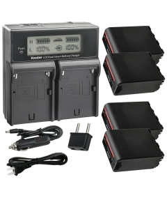 Kastar 4-Pack NP-F990EXP Battery and CH04 Dual Fast Charger Compatible with Sony GV-A500 GV-A500E GV-A700 GV-D200 GV-D300 GV-D700 GV-D800 GV-D900 GV-HD700E HDR-AX2000 HDR-FX1 HDR-FX1000 Camera