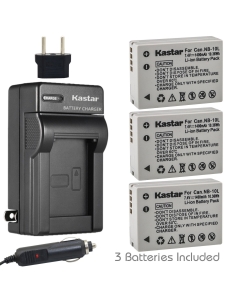 Kastar Battery (3-Pack) and Charger Kit for NB-10L, CB-2LC Work with PowerShot G1 X, PowerShot G15, PowerShot G16, PowerShot SX40 HS, PowerShot SX50 HS, PowerShot SX60 HS Digital Cameras