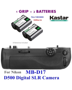 Kastar Pro Multi-Power Vertical Battery Grip (Replacement for MB-D17) + 2X EN-EL15 Replacement Batteries for Nikon D500 Digital SLR Camera