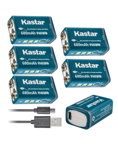 Kastar 5 Pack Micro USB Rechargeable Li-ion Polymer 9V Battery LI9V Works with Toys, Clock, Multimeter, Digital Camera and Game Controller as 6F22