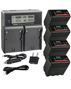 Kastar 4-Pack NP-F980EXP Battery and CH04 Dual Fast Charger Compatible with SWIT CM-S75C CM-S75F Teradek Wave Smart Streaming Monitor/Encoder Vaxis Storm 072 Field Monitor On-Camera Monitor