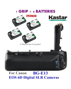 Kastar Pro Multi-Power Vertical Battery Grip (Replacement for BG-E13) + 4X LP-E6 Replacement Batteries for EOS 6D Digital SLR Cameras