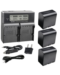 Kastar 3-Pack SSL-JVC70 Battery and AC LCD Dual Fast Charger Compatible with JVC GY-HM200U, GY-HM200HW, GY-HM200SP, GY-HM200SP Sports, GY-HM250 GY-HM250SP, GY-HM600, GY-HM600E, GY-HM600EC