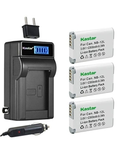 Kastar 3-Pack NB-12L Battery and LCD AC Charger Compatible with Canon NB-12L NB12L Battery, Canon CB-2LG, CB-2LGE Charger, Canon PowerShot G1 X Mark II, PowerShot N100, VIXIA Mini X (LEGRIA Mini X)