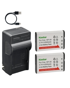 Kastar 2-Pack Battery and AC & USB-C Charger, Compatible with Casio NP-90 NP-90DBA, for Exilim EX-FH100 EX-H10 EX-H15 EX-H20 EX-H20G Digital Cameras