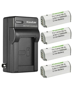 Kastar 4-Pack Battery and AC Wall Charger Replacement for Canon NB-9L, NB-9LH Battery, Canon CB-2LB, CB-2LBE Charger, Canon PowerShot N, PowerShot N2, Powershot SD4500 IS, IXUS 1000 HS, IXY 50S Camera