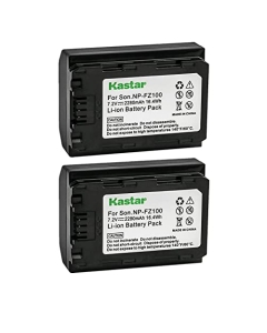 Kastar 2-Pack NP-FZ100 Rechargeable Li-ion Battery Replacement for Sony Alpha ZV-E1 Mirrorless Vlog Camera, Sony Alpha A6700 α6700 Hybrid Camera, Sony Alpha A7C II α7C II, Alpha A7CR α7CR Camera