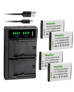 Kastar 4-Pack SLB-0837B Battery and LTD2 USB Charger Replacement for Samsung SLB-0837B SLB-0837(B) Battery, Samsung Digimax NV8, Digimax NV10, Digimax NV15, Digimax NV20, Digimax SL201 Camera