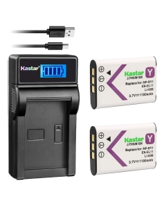 Kastar Compatible Battery 2-Pack and Slim LCD Charger for NP-BY1 EN-EL11 LI-60B DLI-78 DB-L70 DB-80 and Sony Action Cam Mini HDR-AZ1 Nikon Coolpix S550 S560 Olympus FE-370 Optio M50 M60 S1 V20 W60 W80