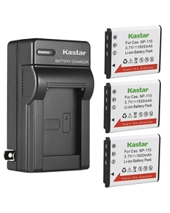 Kastar 3-Pack Battery and AC Wall Charger Replacement for Casio NP-110 NP-160 Battery, Casio Exilim EX-ZR60, Exilim EX-ZR65, Exilim EX-ZR70, Exilim EX-ZS220 Camera, JVC BN-VG212 BN-VG212U Battery