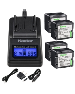 Kastar Charger and CGA-DU14 Battery (4-Pack) Replacement for Panasonic VBD140 VBD210 PV-GS120 GS150 GS180 GS320 GS400 GS500 SDR-H250 H280 VDR-M75 M95 M250, Hitachi DZ-BP21SJ DZ-BP14S DZ-BP7S DZ-BP14SW