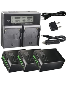 Kastar 3-Pack U100 Battery and AC LCD Dual Fast Charger Compatible with Sony BP-U30 BP-U35 BP-U60 BP-U60T BP-U66 BP-U65 BP-U68 BP-U70 BP-U90 BP-U95 BP-U96 BP-U100 Battery, BC-U1 BC-U2 BC-CU1 Charger
