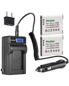 Kastar 2-Pack D-Li92 Battery and LCD AC Charger Compatible with Pentax Optio WG-3, Optio WG-3 GPS, Optio WG-4, Optio WG-5 GPS, Optio WG-10, Optio WG-20, Optio WG-30, Optio WG-40 Digital Cameras