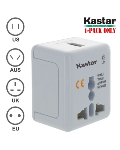 Kastar 1-Pack Safety and Ultra Small Size Universal World-Wide Travel Adapter, with 1000mA USB Charging Port, All-in-one AC Power Plug for USA EU AUS UK (White Color)