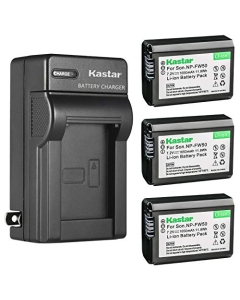 Kastar 3-Pack NP-FW50 Battery and AC Wall Charger Replacement for Sony ILCE-5000, alpha α5000, a5000, ILCE-5100, alpha α5100, a5100, ILCE-6000, alpha α6000, a6000, ILCE-6100, alpha α6100, a6100 Camera