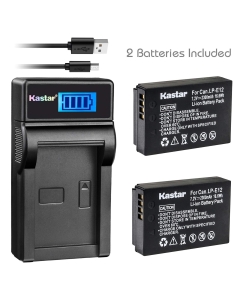 Kastar Battery X2 & Slim LCD Charger for Canon LP-E12 LPE12 Battery, LC-E12 LC-E12E Charger, Canon EOS 100D, EOS M, EOS M2, EOS M10, EOS M50, EOS M100, EOS M200, EOS Rebel SL1, PowerShot SX70 HS