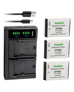 Kastar 3-Pack Battery and LTD2 USB Charger Replacement for Samsung EA-BP85A, EA-BP85A /E, BP-85A BP85A Battery, SBC-85A Charger, Samsung EC-SH100ZBPBUS, EC-SH100ZBPRUS, EC-SH100ZBPSUS, EC-WB210ZBPRUS