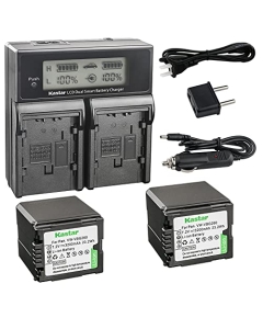 Kastar LCD Dual Fast Charger & 2 x Battery Replacement for Panasonic VWVBG260 and SDR-H40, SDR-H80 Series, HDC-HS700, TM700, HS300, TM300, HS250, SD20, HS20, HDC-SDT750 Camcorders etc.