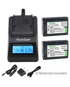 Kastar Fast Charger Kit and Battery NP-FH50 (2-Pack) for Sony DSLR-A230 DSLR-A330 DSLR-A290 DSLR-A380 DSLR-A390 HDR-TG1E HDR-TG3 HDR-TG5/5V HDR-TG7 DSC-HX1 DSC-HX200 DSC-HX100V DCR-SX41/SX41L/SX41R
