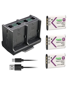 Kastar 3-Pack Battery and Quadruple Charger Compatible with Sony NP-BY1 Battery, Sony HDR-AZ1VR Waterproof Action Cam Mini, Action Cam Mini HDR-AZ1VB, Sony Mini HDR-AZ1 Splashproof Action HD Camera