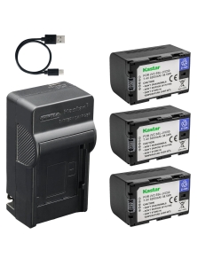 Kastar 3-Pack SSL-JVC50 Battery and AC & USB-C Charger, Compatible with JVC GY-HM600 GY-HM650 GY-HM660 GY-LS300 GY-HM200 GY-HM250 GY-HMQ10 GY-HMQ30 Camcorder