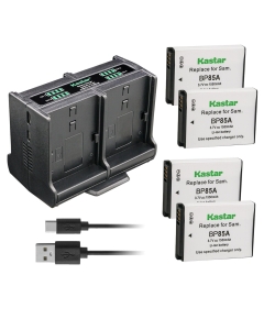 Kastar 4-Pack Battery and Quadruple Charger Compatible with Samsung EA-BP85A, EA-BP85A /E, BP-85A BP85A Battery, Samsung SBC-85A Charger, Samsung PL210, SH100, ST200, ST200F, WB210 Camera