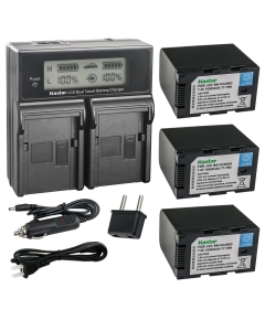 Kastar 3-Pack Battery and AC LCD Dual Fast Charger Compatible with JVC Connected CAM GY-HC500E GY-HC500U, JVC GY-HC500SPC Connected Cam 4K Handheld Camcorder, JVC GY-HC 550 GY-HC 550E Camcorder