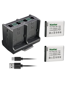 Kastar 2-Pack BP-70A Battery and Quadruple Charger Compatible with Samsung ES78, ES80, ES81, ES90, ES91, ES95, ES96, ES99, MV800, PL100, PL101, PL120, PL121, PL170, PL171, PL20, PL200, PL201 Camera