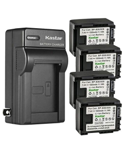 Kastar 4-Pack Battery and AC Wall Charger Replacement for Canon VIXIA HF S30 HFS30, VIXIA HF S100 HFS100, VIXIA HF S200 HFS200, Canon BP-809 BP809 BP-809/B BP-809/S, BP-819 BP819, BP-827 BP827 Battery