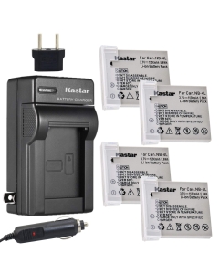Kastar Battery (4-Pack) and Charger Kit for Canon NB-4L, CB-2LV and PowerShot SD400 SD430 SD450 SD600 SD630 SD750 SD780 is SD940 is SD960 is SD1000 SD1100 is SD1400 is TX1, ELPH 300 HS 310 HS 330 HS