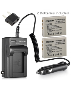 Kastar Battery 2-Pack and AC Travel Charger for Olympus Li-30B Li30B and Olympus Stylus Verve Digital, Olympus Stylus Verve Digital S, Olympus µ-Mini Digital, Olympus µ-Mini Digital S Cameras