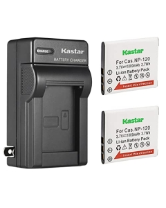 Kastar 2-Pack Battery and AC Wall Charger Replacement for Casio NP-120 CNP120 Battery, Casio BC-120 Charger, Casio Exilim EX-ZS15, Exilim EX-ZS20, Exilim EX-ZS26, Exilim EX-ZS27, Exilim EX-ZS28 Camera