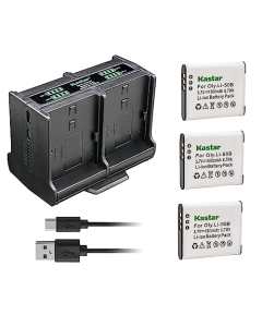 Kastar 3-Pack Battery and Quadruple Charger Compatible with Pentax D-Li92, Optio WG-10, Optio WG-20, Optio WG-30, Optio WG-40, Optio WG-50, Optio WG-60, Optio WG-70, Optio I-10, Optio RZ10, Optio RZ18