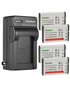 Kastar 4-Pack Battery and AC Wall Charger Replacement for Casio NP-90 NP-90DBA BC-90L, Casio Exilim EX-FH100, EX-FH100BK, Exilim EX-H10, Exilim EX-H15, Exilim EX-H20, EX-H20G, EX-H20GBK, EX-H20GSR