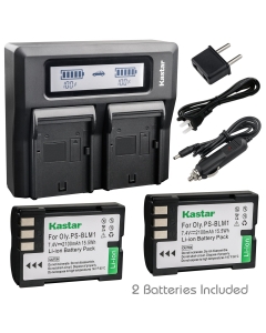 Kastar Fast Dual LCD Charger + 2X Battery for Olympus BLM-1 BLM-01 PS-BLM1 C-5060 C-7070 C-8080 E-1 E-3 E-30 E-520 Olympus EVOLT E-300 EVOLT E-330 EVOLT E-500 EVOLT E-510 Olympus HLD-2 HLD-4 Grip