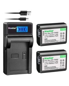 Kastar Battery (X2) & LCD USB Charger for NP-FW50 and Sony Alpha 6300 Alpha 6500 ILCE-QX1 Alpha 7 7R 7R II 7S a7R a7S a7R II a5000 a5100 a6000 a6300 NEX-7 DSC-RX10 DSC-RX10 II III 7SM2 ILCE-7R 7S