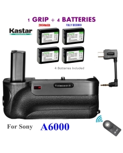 Kastar Infrared Remote Control Professional Vertical Battery Grip (Built-in 2.4G Wireless Contro) + 4 x NP-FW50 Replacement Batteries for Sony ILCE-A6000 / A6000 Digital SLR Camera