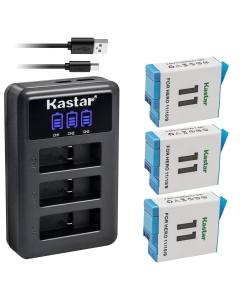 Kastar 3 Pack Battery and LCD Triple USB Charger Compatible with GoPro ADDBD-211 ADBAT-001 ADDBD-001 Battery, GoPro HERO11 HERO 11 Black Action, HERO10 Black Edition, HERO9 Black Edition Action Camera