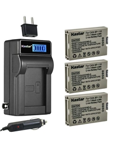 Kastar 3-Pack BP-110 Fully Decoded Battery and LCD AC Charger Compatible with Canon BP110 BP-110 Battery, Canon CG-110 Charger, Canon VIXIA HF R206 HFR206, VIXIA HF R205 HFR205 Camera