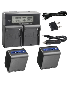 Kastar LCD Dual Smart Fast Charger & 2 x Battery Replacement for Sony NP-QM91D NP-FM50 NP-QM71 NP-FM70 NP-FM90 and CCD-TRV328 338 DCR-DVD300 301 DCR-HC14 DCR-PC105 330E DCR-TRV70 80 250 260 Camera