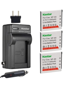 Kastar Battery (3-Pack) and Charger Kit for Cas NP-60 NP60 CNP60 and Cas Exilim EX-FS10 EX-S10 EX-S12 EX-Z9 EX-Z19 EX-Z20 EX-Z21 EX-Z25 EX-Z29 EX-Z80 EX-Z85 EX-Z90 Digital Cameras