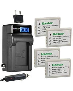 Kastar 4-Pack Li-80B Battery and LCD AC Charger Compatible with Voigtlander Virtus D4, Virtus D5, Virtus D500, Virtus D6, Virtus D600, Virtus S6, MAGINON DC-6600, DC-6800 Digital Cameras