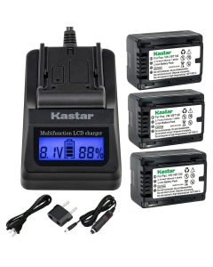 Kastar Fast Charger and Battery (3-Pack) Replacement for Panasonic VW-VBT190 and HC-V110 V130 V160 V180 HC-V201 HC-V510 V520 V550 HC-V710 V720 V750 V770 HC-VX870 HC-VX981 HC-W580 W850 HC-WXF991