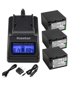 Kastar Fast Charger and NP-FH100 Battery (3X) Replacement for Sony DCR-DVD92 408 508 560 610 650 710 810 910 HC19 28 38 48 94 96 SR42 45 47 62 65 67 82 85 SX40 HDR-CX7 12 520 HC3 5 7 9 UX20 SR10 11 12