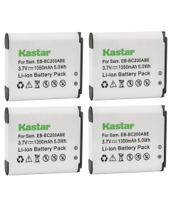 Kastar Battery 4-Pack Replacement for Samsung EB-BC200, EB-BC200ABE, EB-BC200ABK, EB-BC200ABUGUS, GH43-04604A, Samsung Gear 360, SM-C200, SM-C200NZWAXAC, SM-C200NZWAXAR (US Model), MSIP-CMM-SEC-SMC200