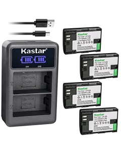 Kastar 4-Pack LP-E6 Battery and LED2 USB Charger Compatible with Canon LP-E6, LP-E6N, LP-E6NH Battery, LC-E6, LC-E6E Charger, BG-E6, BG-E9, BG-E11, BG-E13, BG-E14, BG-E16, BG-E20, BG-E21, BG-E22 Grip