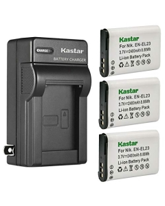 Kastar 3-Pack Battery and AC Wall Charger Replacement for Nikon EN-EL23 ENEL23 Battery, Nikon MH-67 MH-67P Charger, Nikon Coolpix B700, Coolpix P600, Coolpix P610, Coolpix P610s, Coolpix P900